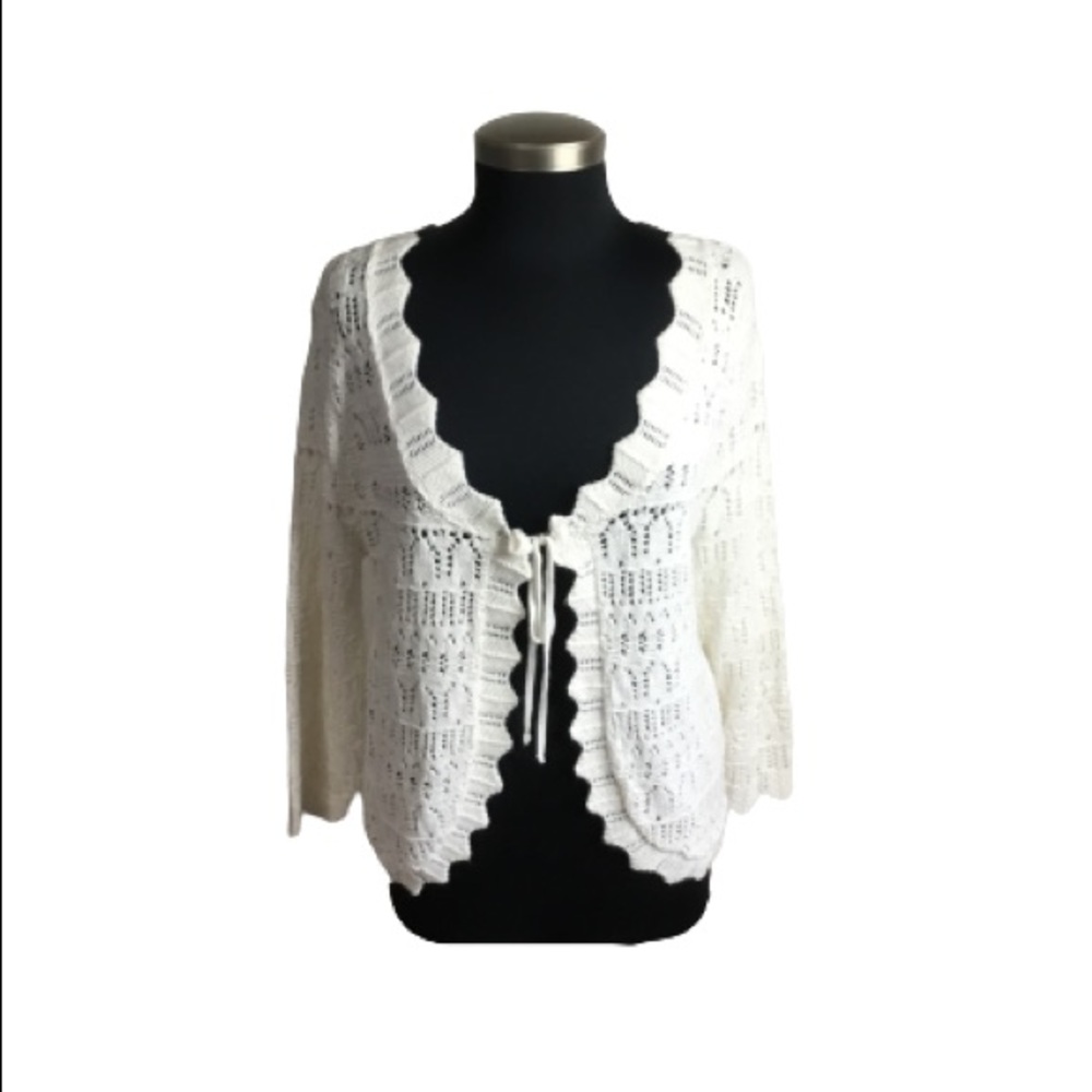 Spunky Crochet Knit Cardigan Sweater With Tie Size Large